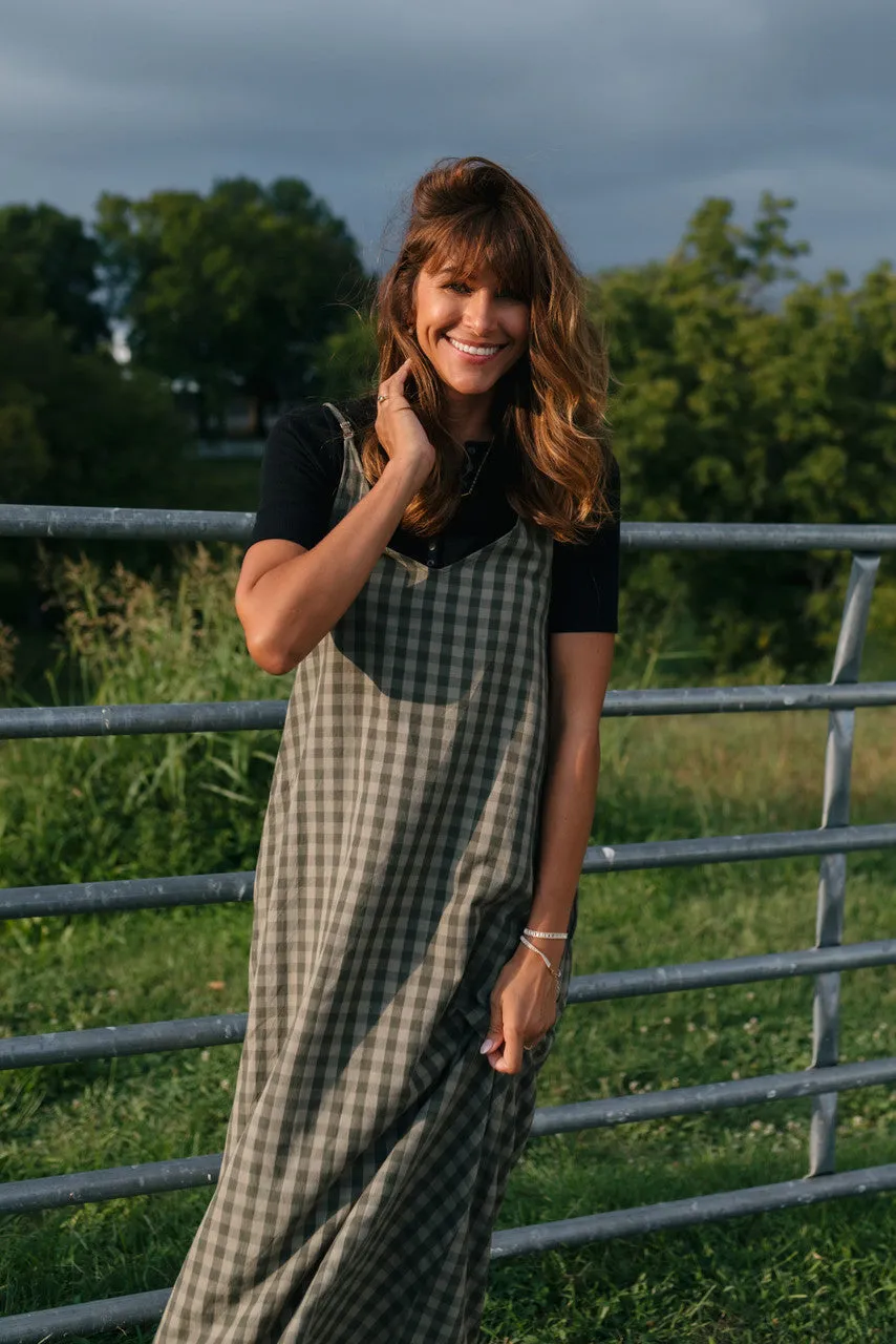 Robbi Handwoven Cotton Dress in Green Gingham