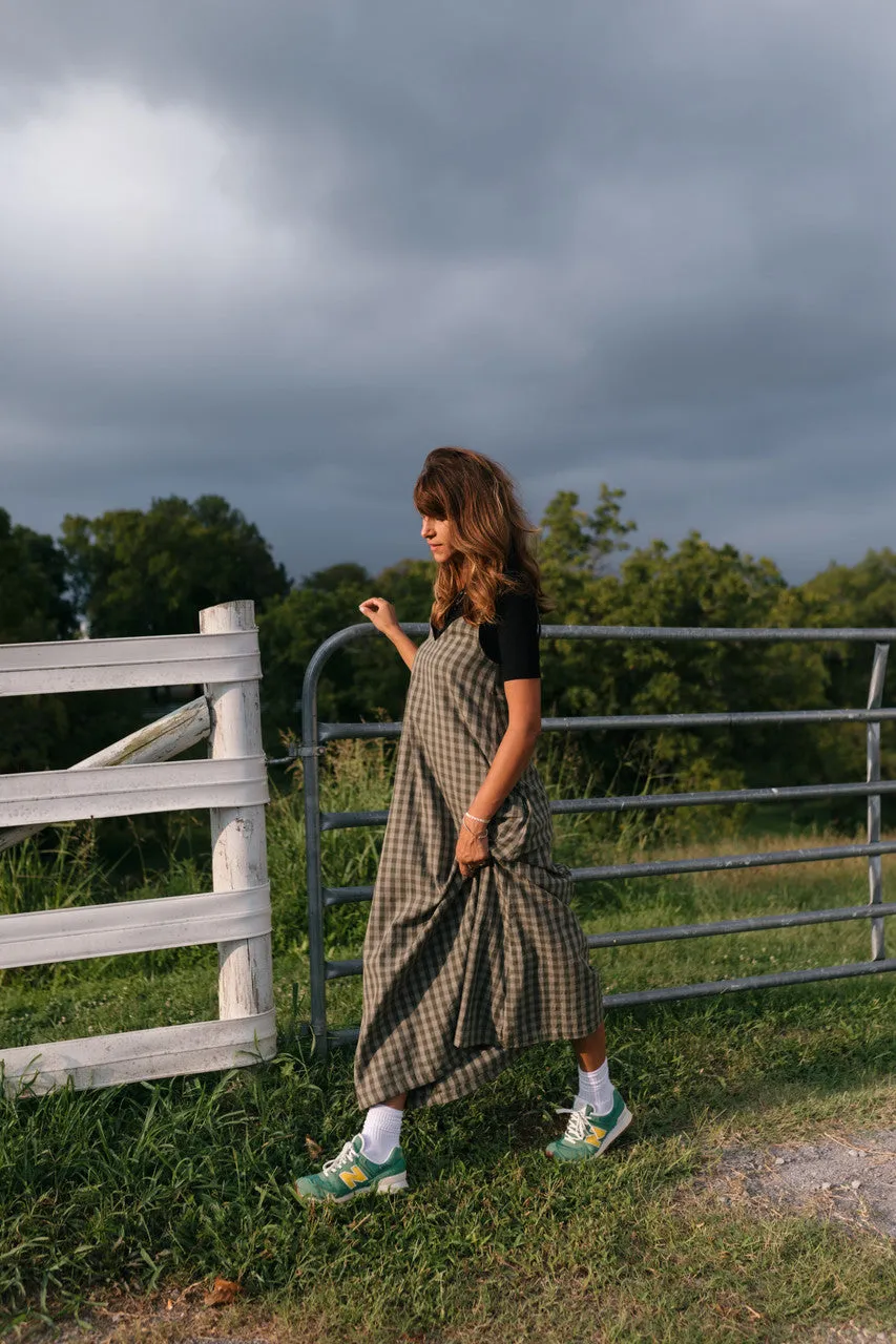 Robbi Handwoven Cotton Dress in Green Gingham