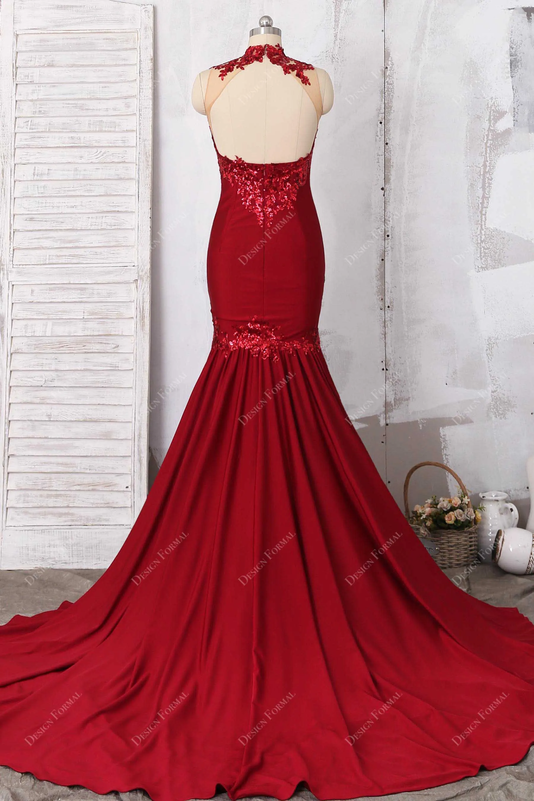 Ruby Sequined Lace Elegant Mermaid Knit Evening Prom Dress