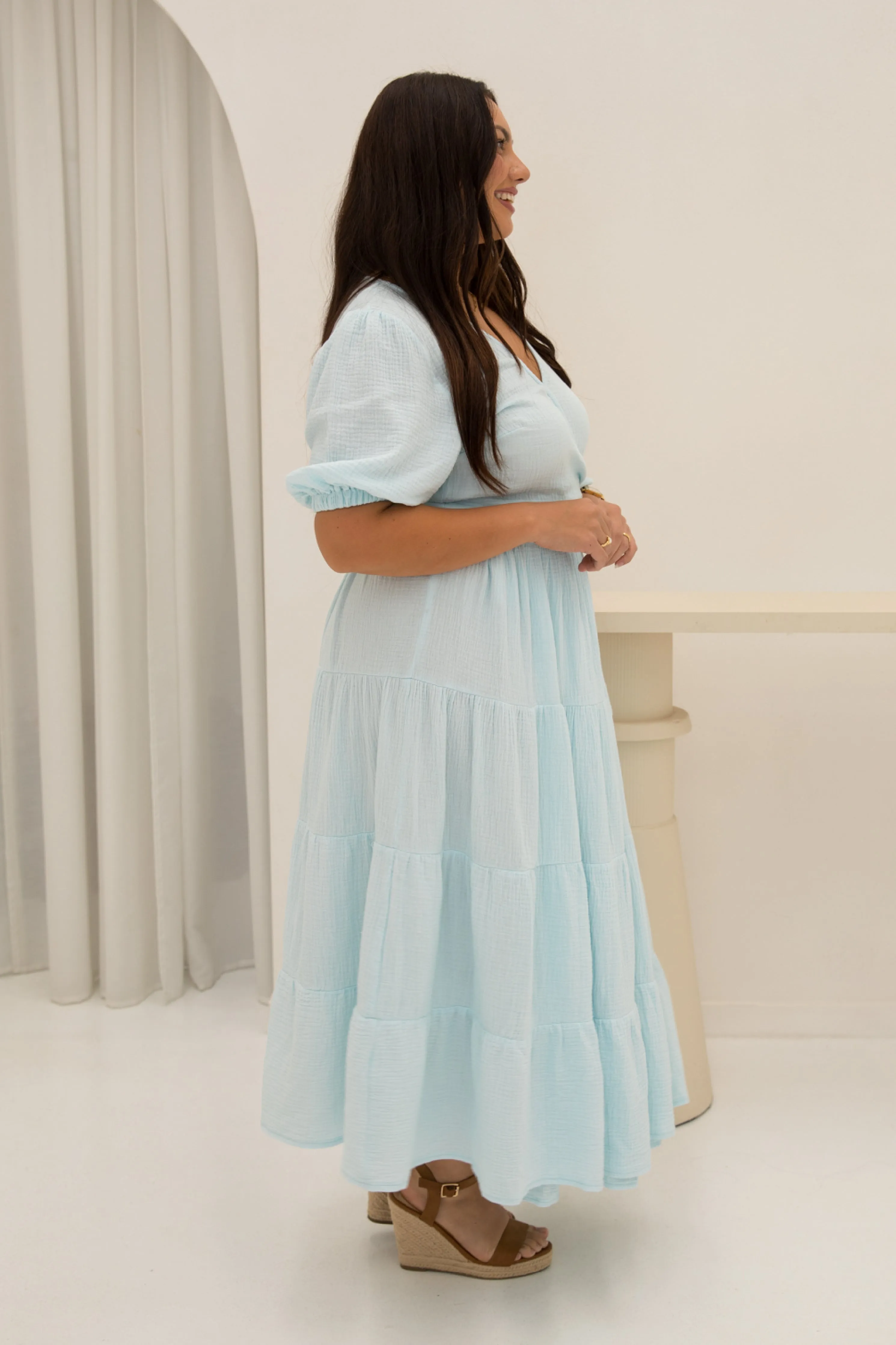 Ruffle Wrap Dress | Powder Blue | FINAL SALE