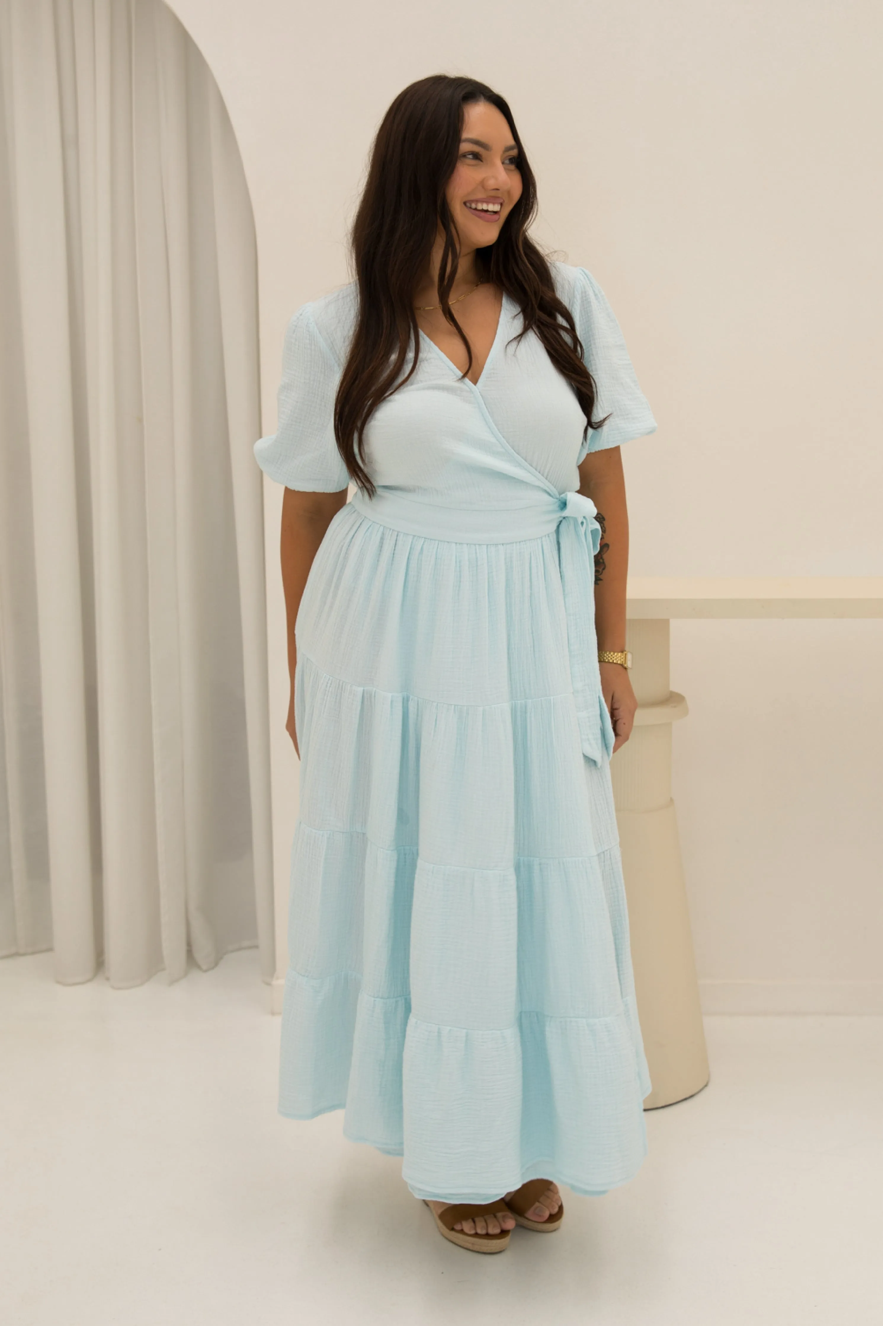 Ruffle Wrap Dress | Powder Blue | FINAL SALE