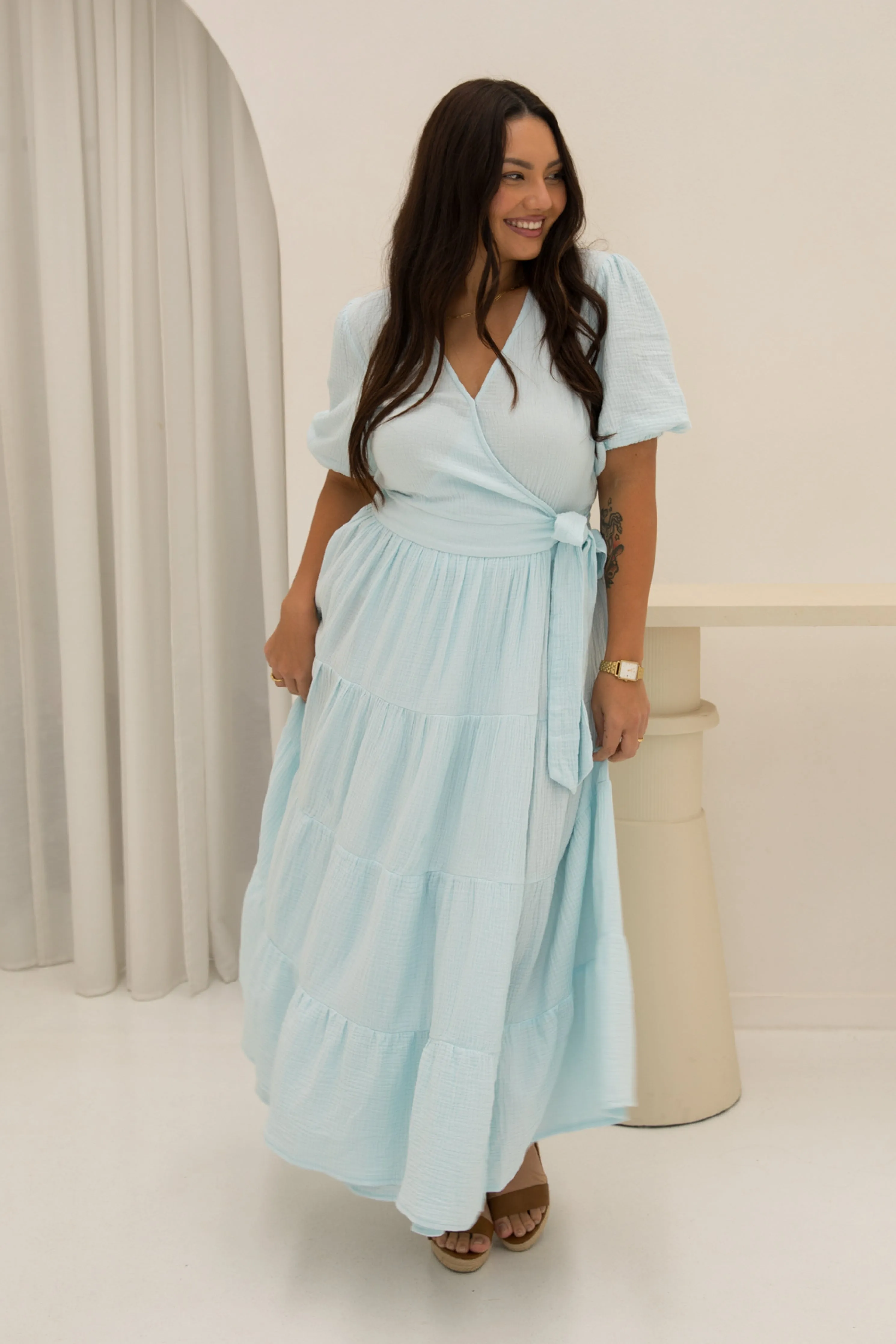 Ruffle Wrap Dress | Powder Blue | FINAL SALE