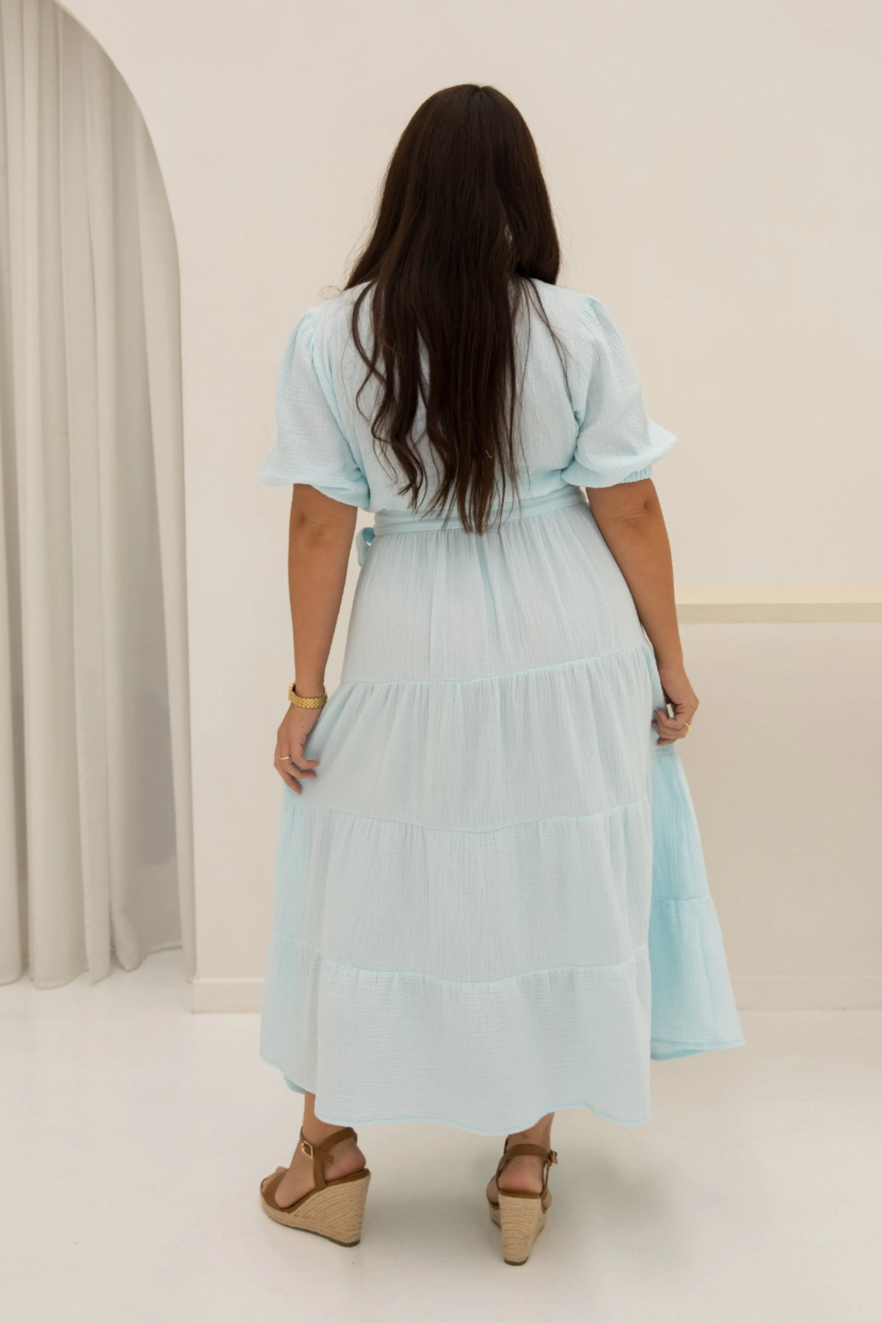 Ruffle Wrap Dress | Powder Blue | FINAL SALE