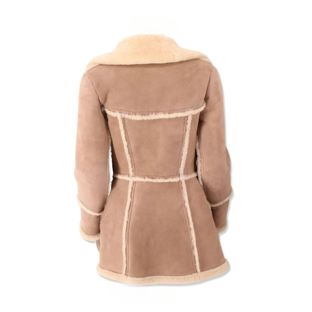 RW Authentic Sheepskin Women’s Brown Distressed Leather Shearling Trench Coat