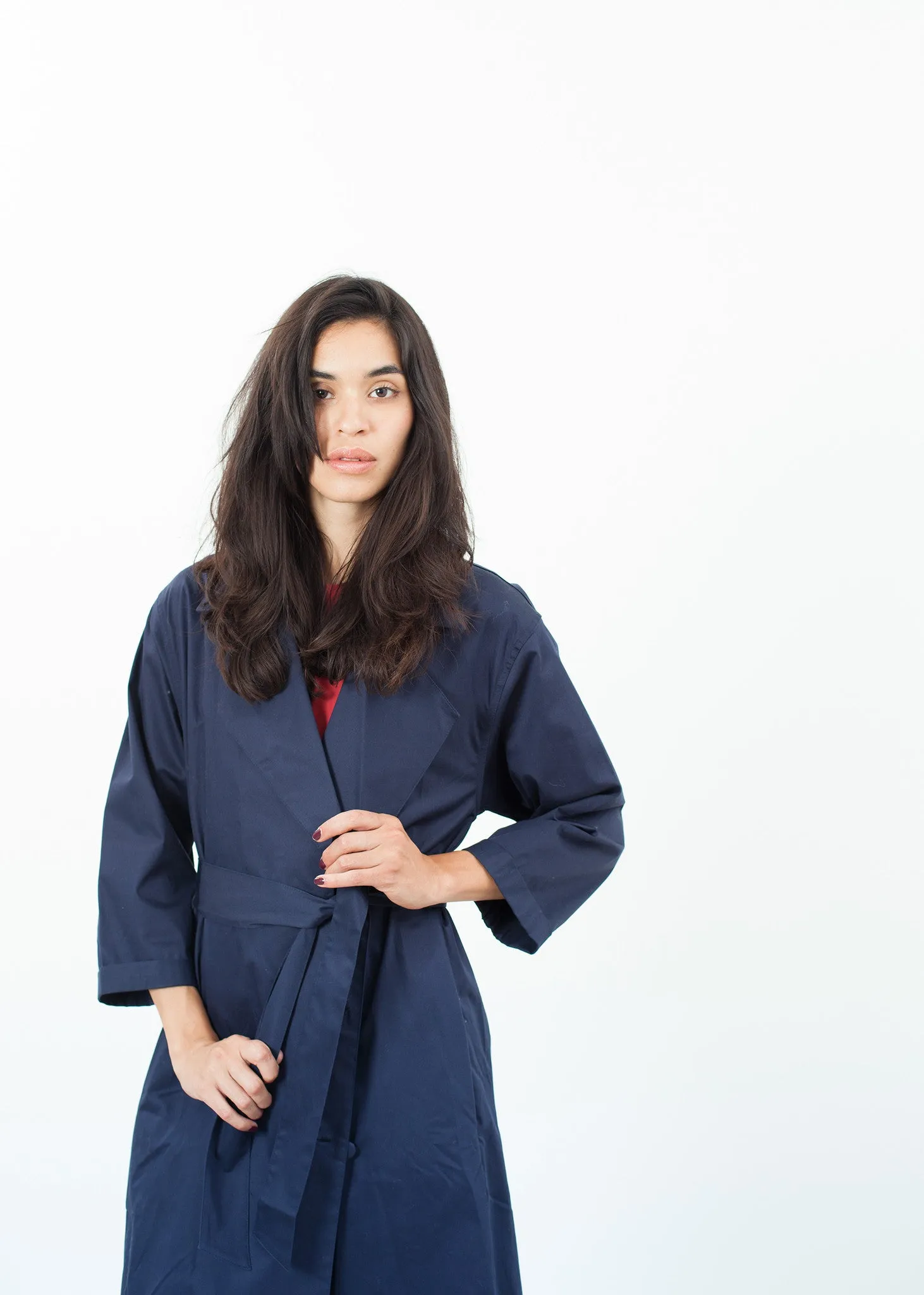 Sateen Trench in Navy