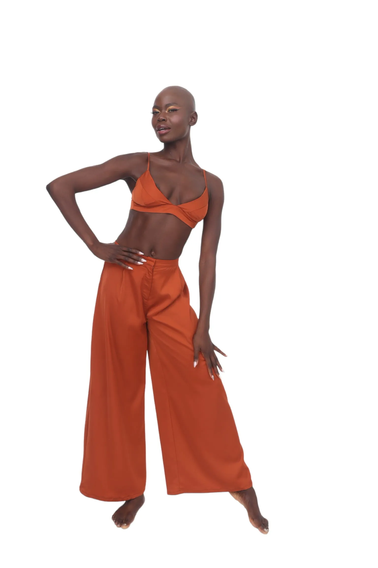 Satin Triangle Bra Top - Rust