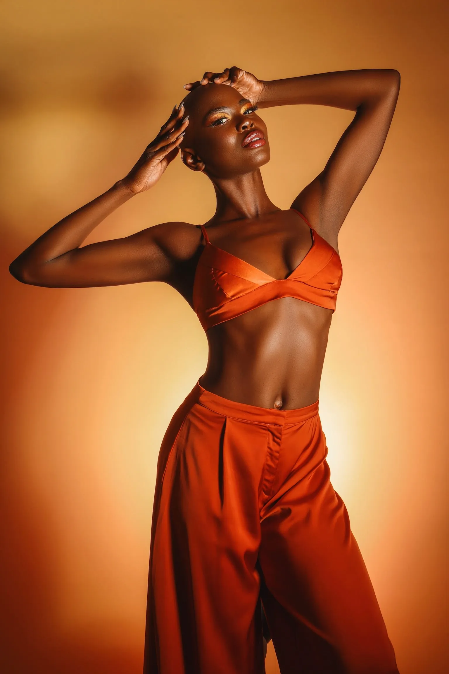 Satin Triangle Bra Top - Rust