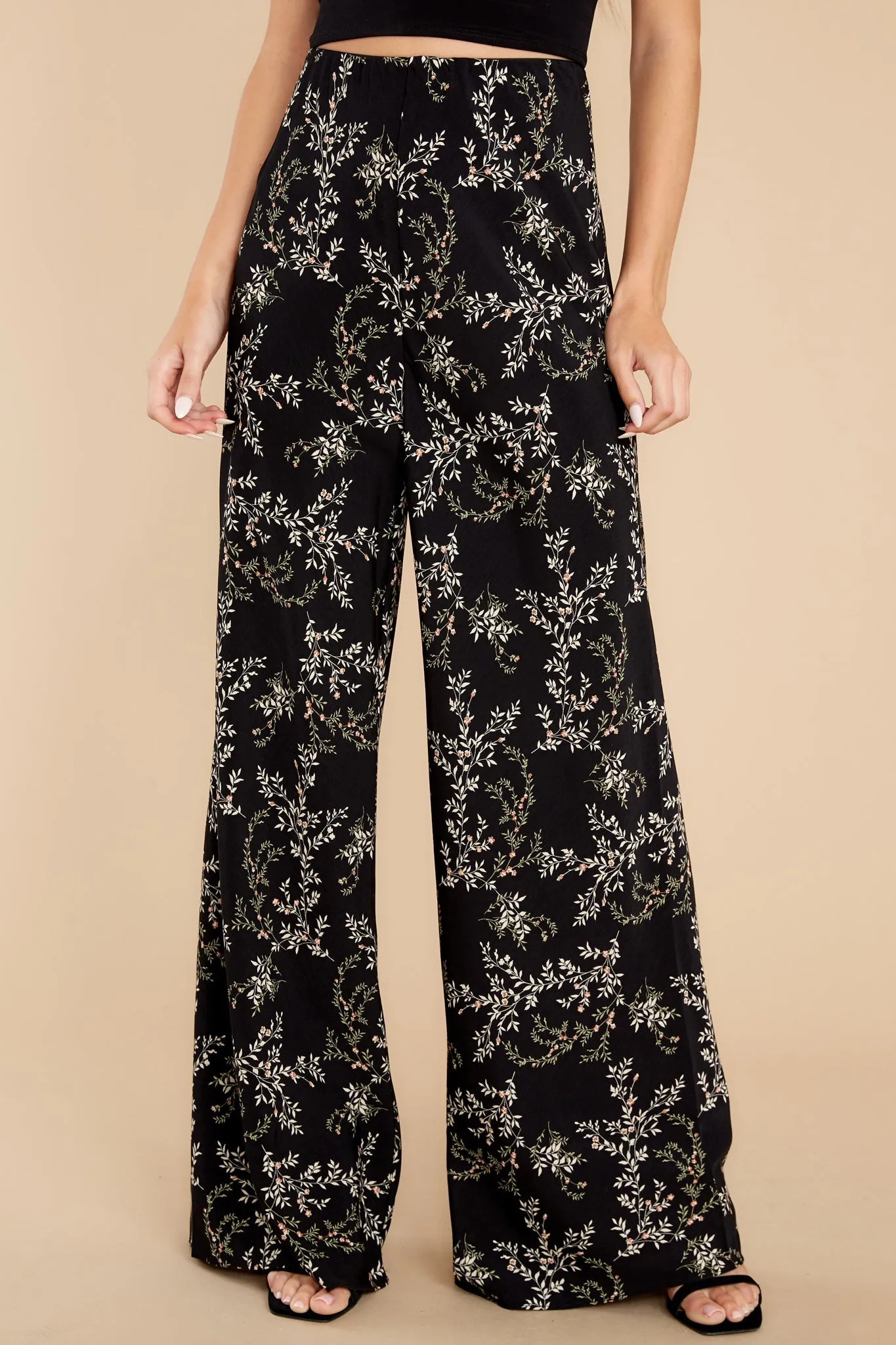 Seasonal Blooms Black Floral Print Pants