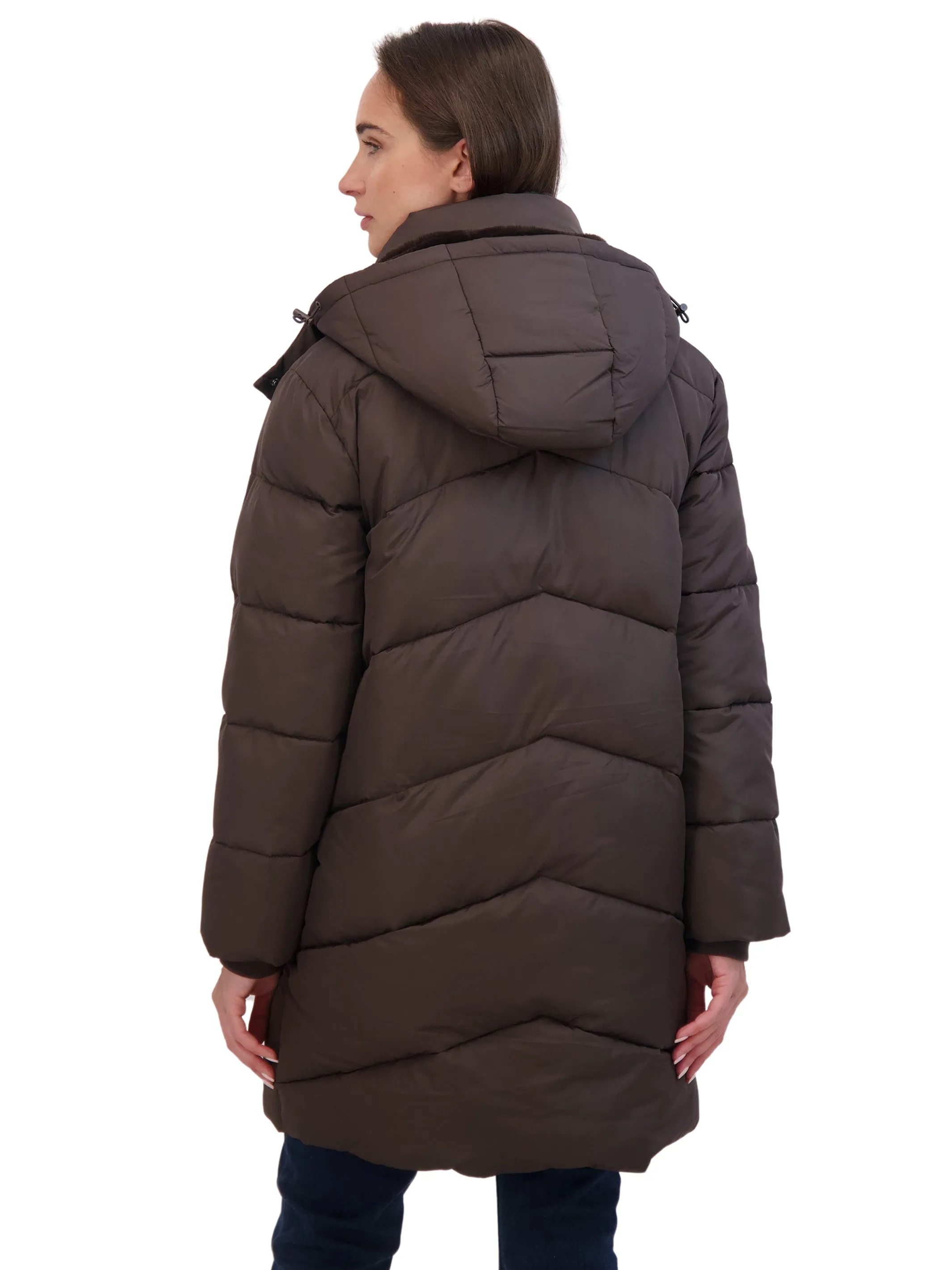 Sebby Collection Women's 3/4 Cozy Lined Hooded Puffer Coat