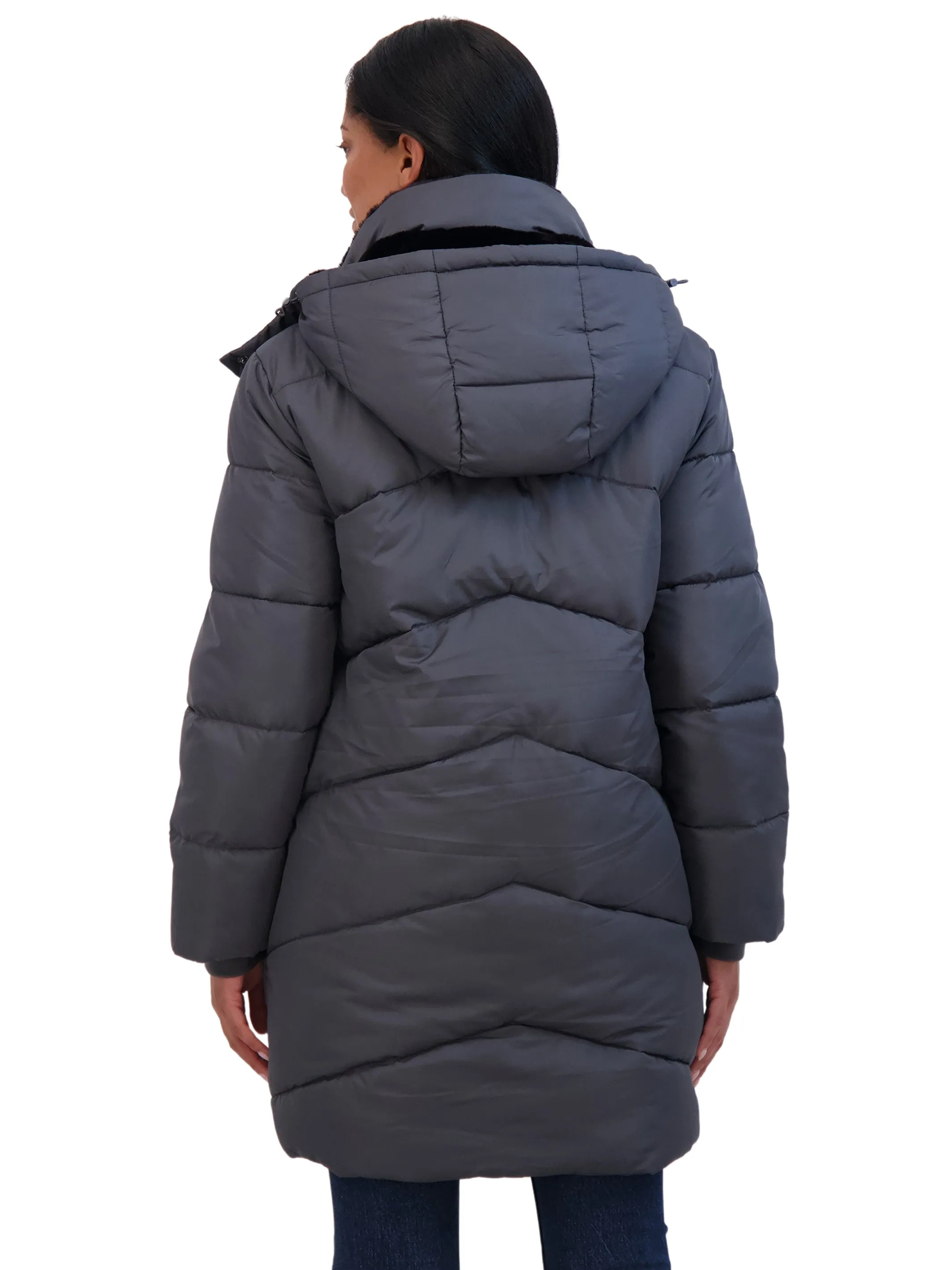 Sebby Collection Women's 3/4 Cozy Lined Hooded Puffer Coat