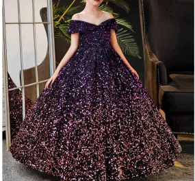 Sequined princess dress with a line neck for girls clothes