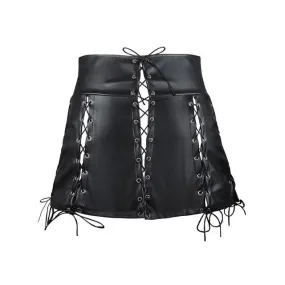 Sexy Gothic Bandage Mini PU Skirt