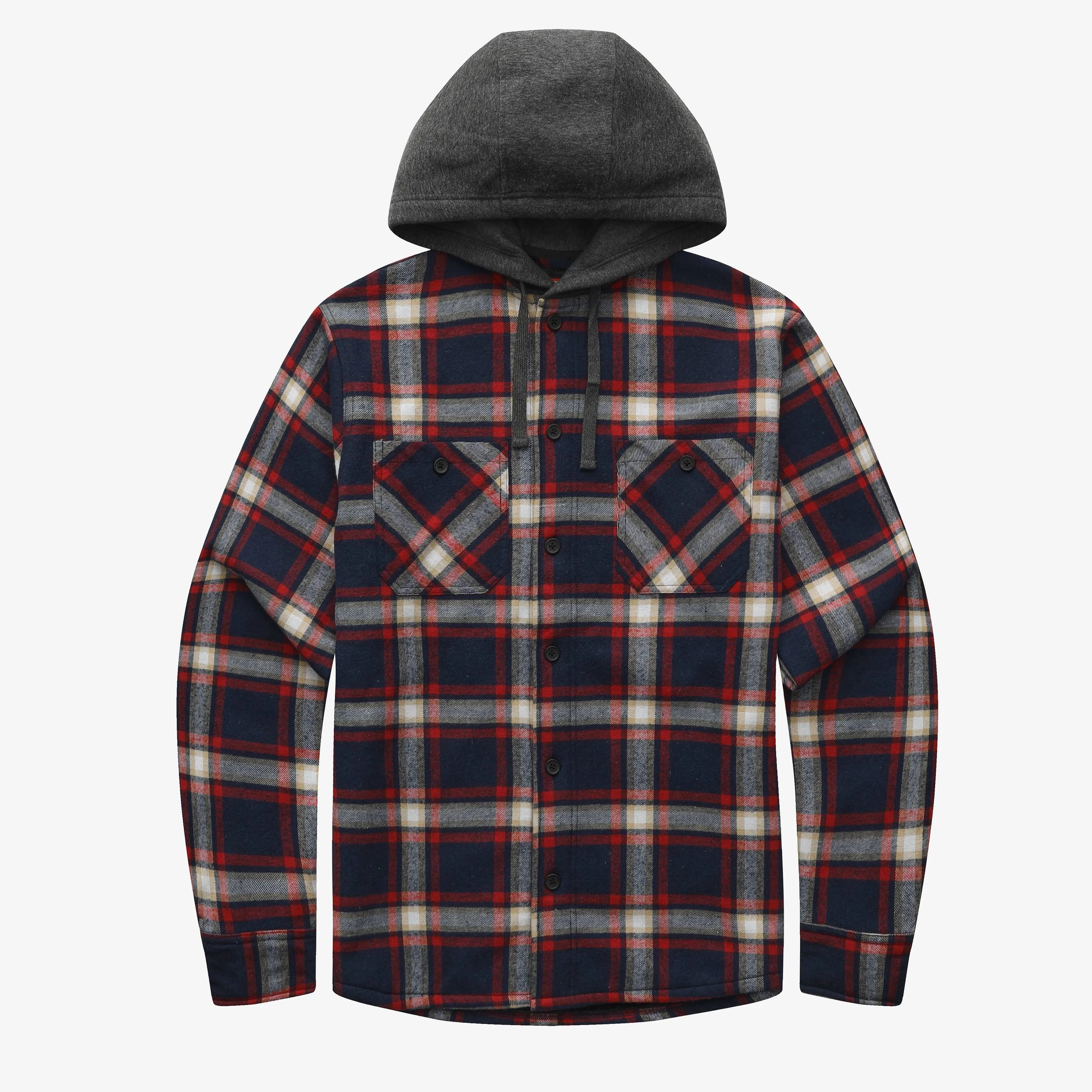 Sherpa Bonded Hooded Flannel Shirt Jacket