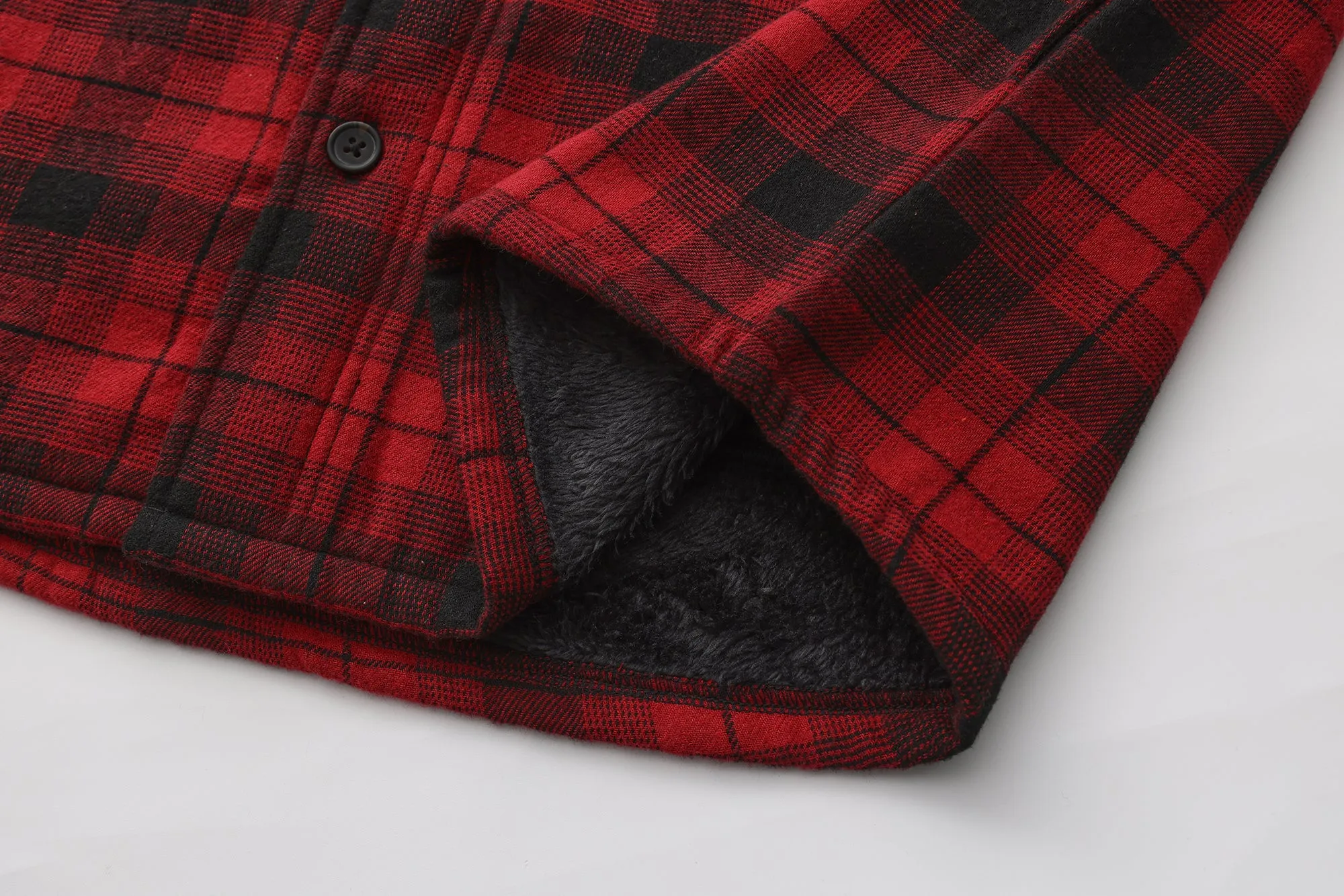 Sherpa Bonded Hooded Flannel Shirt Jacket