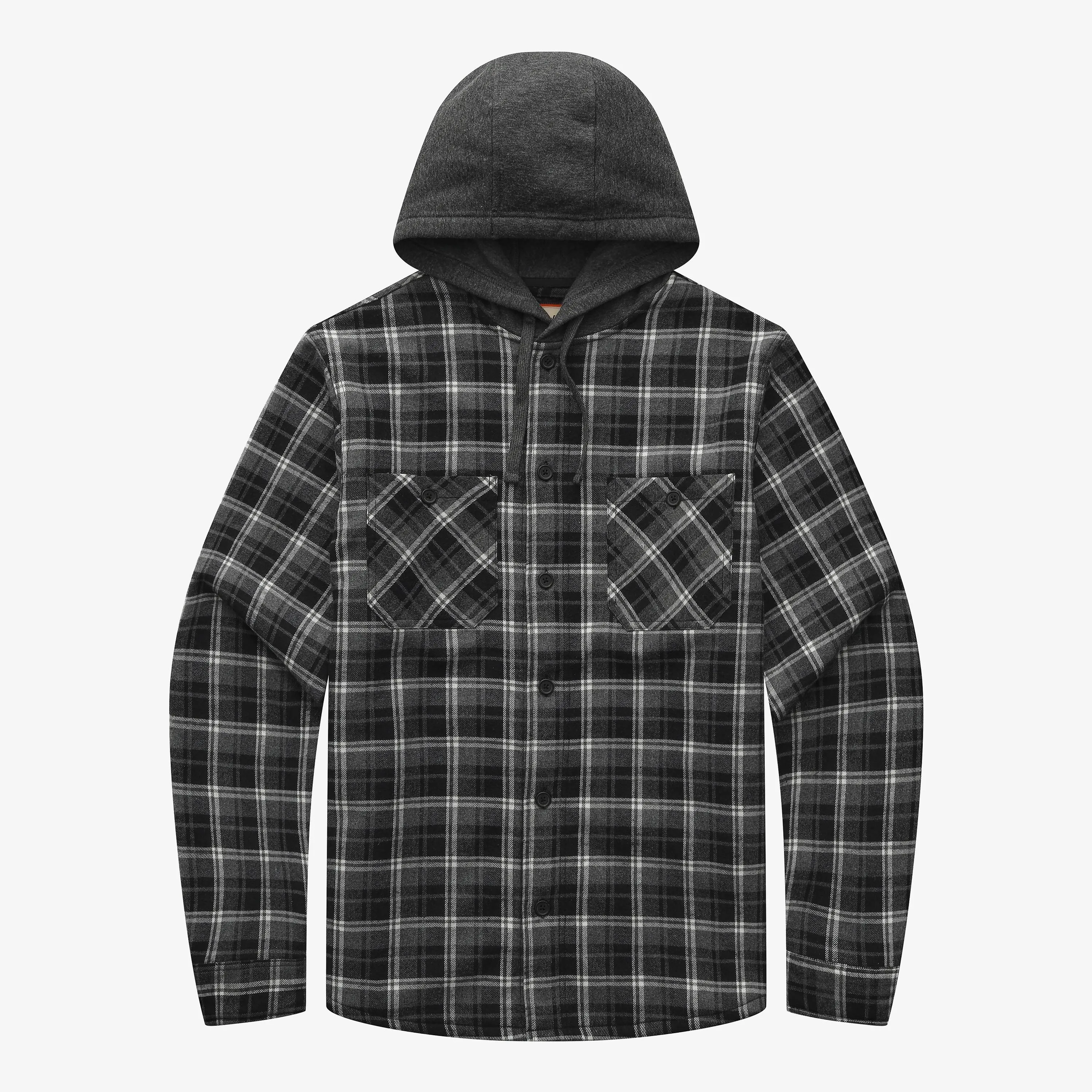 Sherpa Bonded Hooded Flannel Shirt Jacket