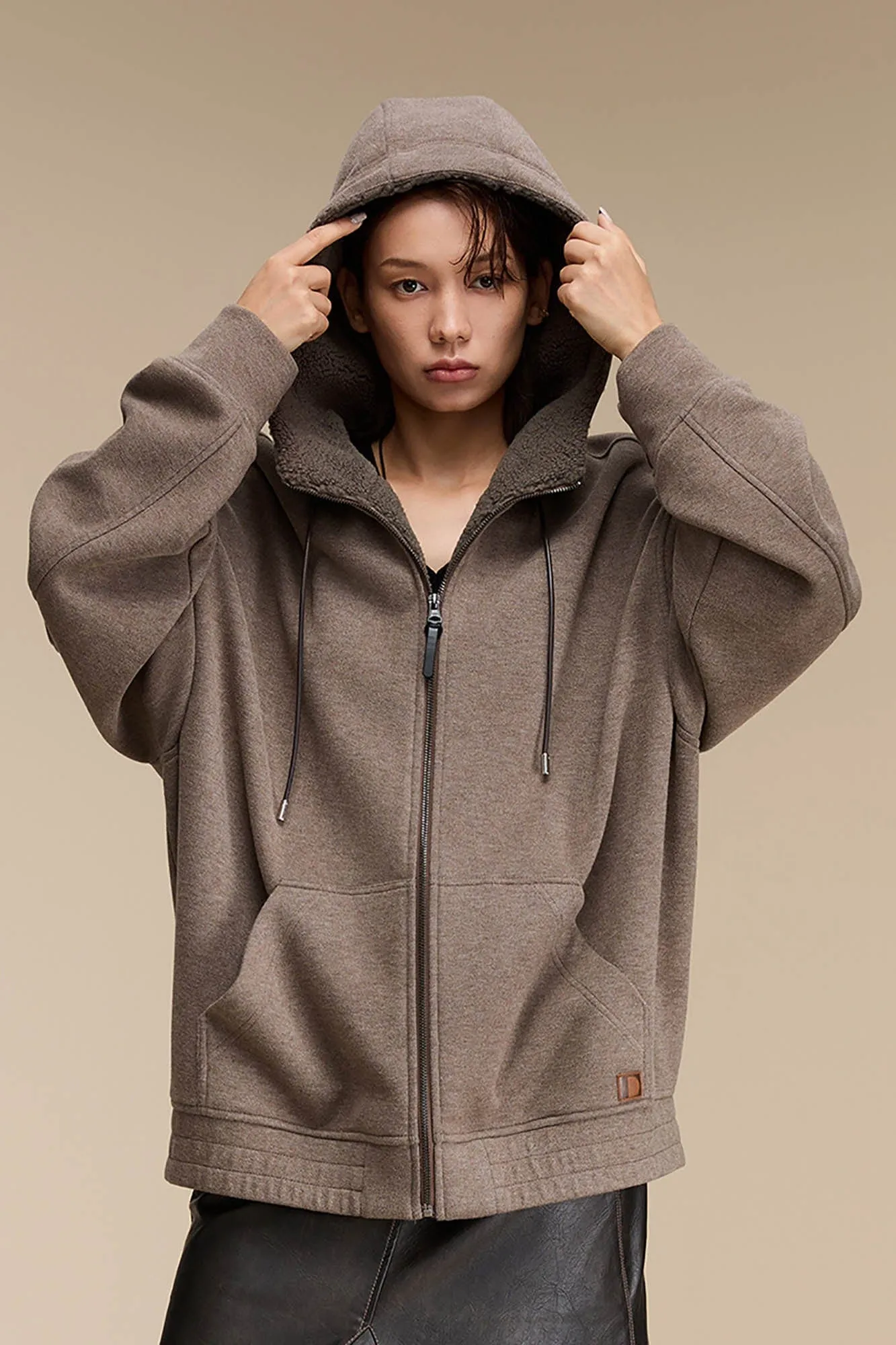 Sherpa-Lined Zip-Up Hoodie Jacket