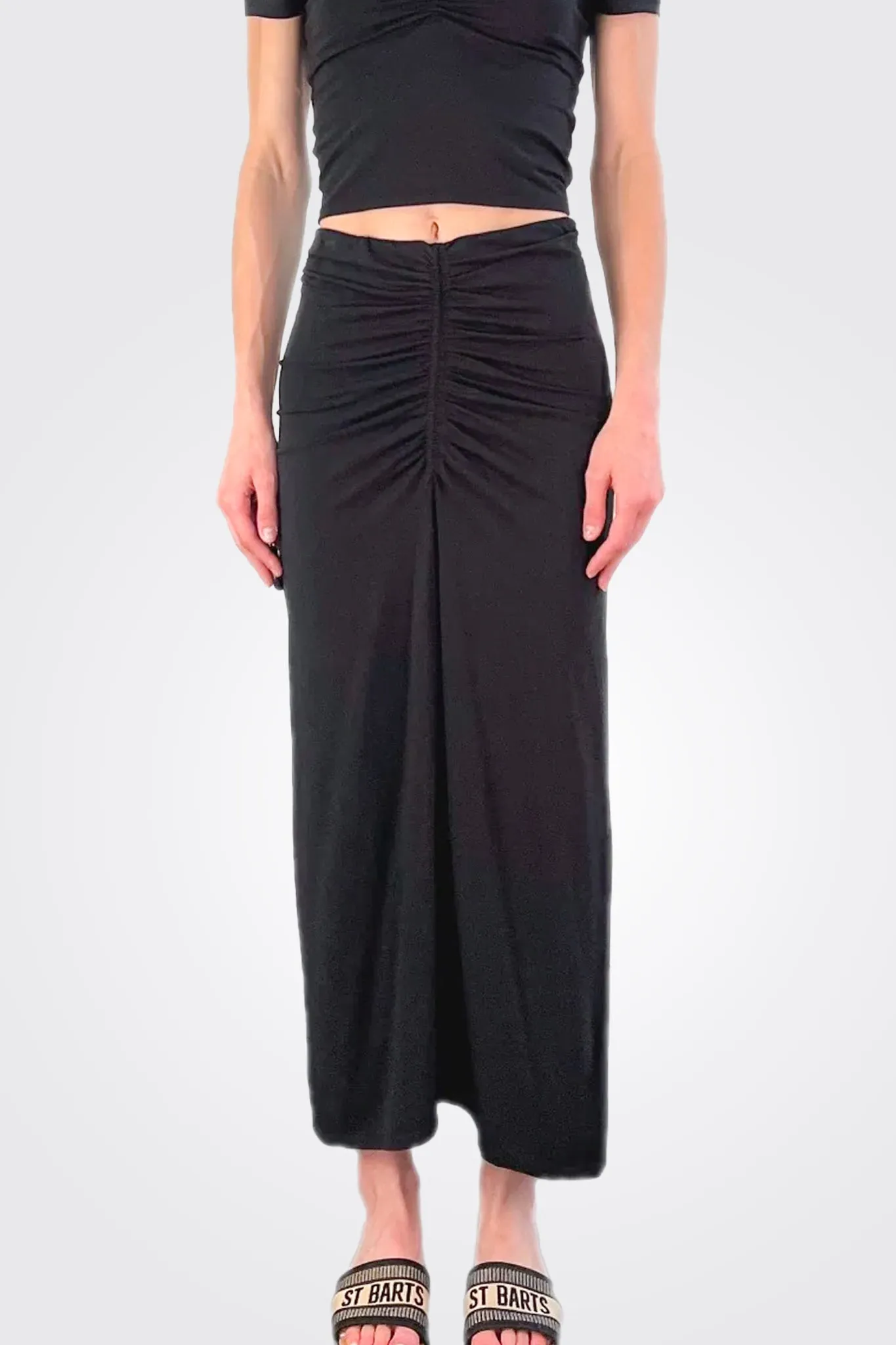 Shirred Maxi Skirt - Black