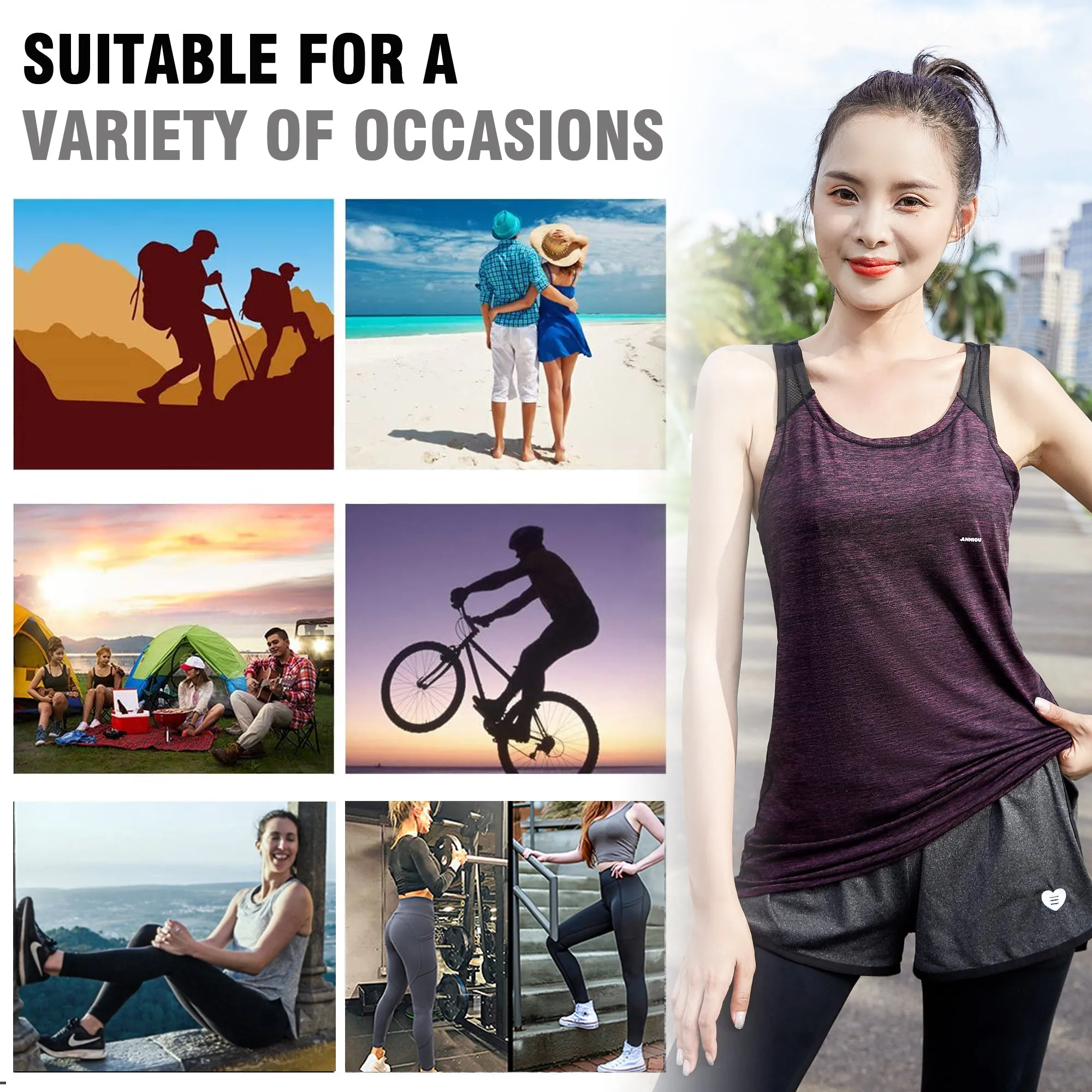 Sidiou Group Anniou Quick Dry Sun Protection Tank Top Women Sports Vest Casual Fitness Workout Training Sleeveless Yoga Vest