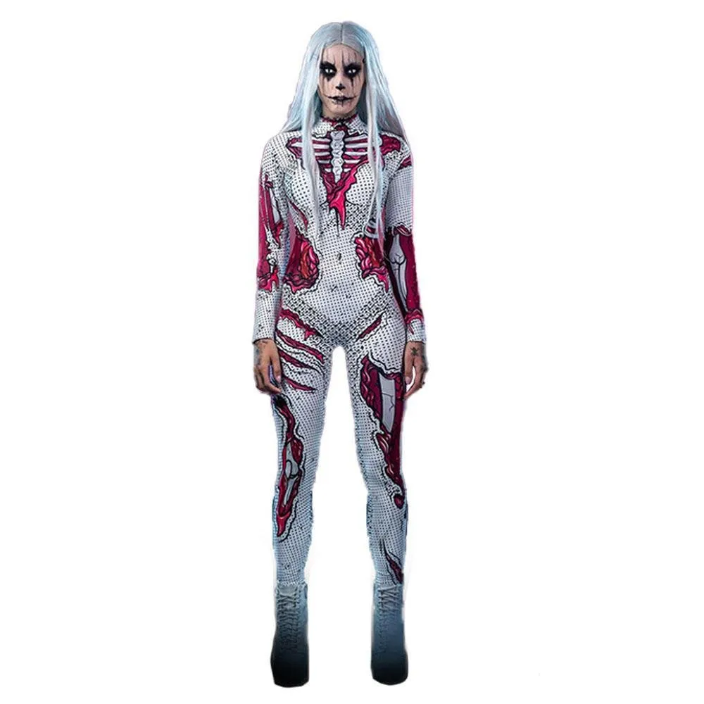 Skeleton Costumes Halloween Horror Zombie Cosplay Jumpsuit for Women's Carnival Bodysuit Adult Zentai