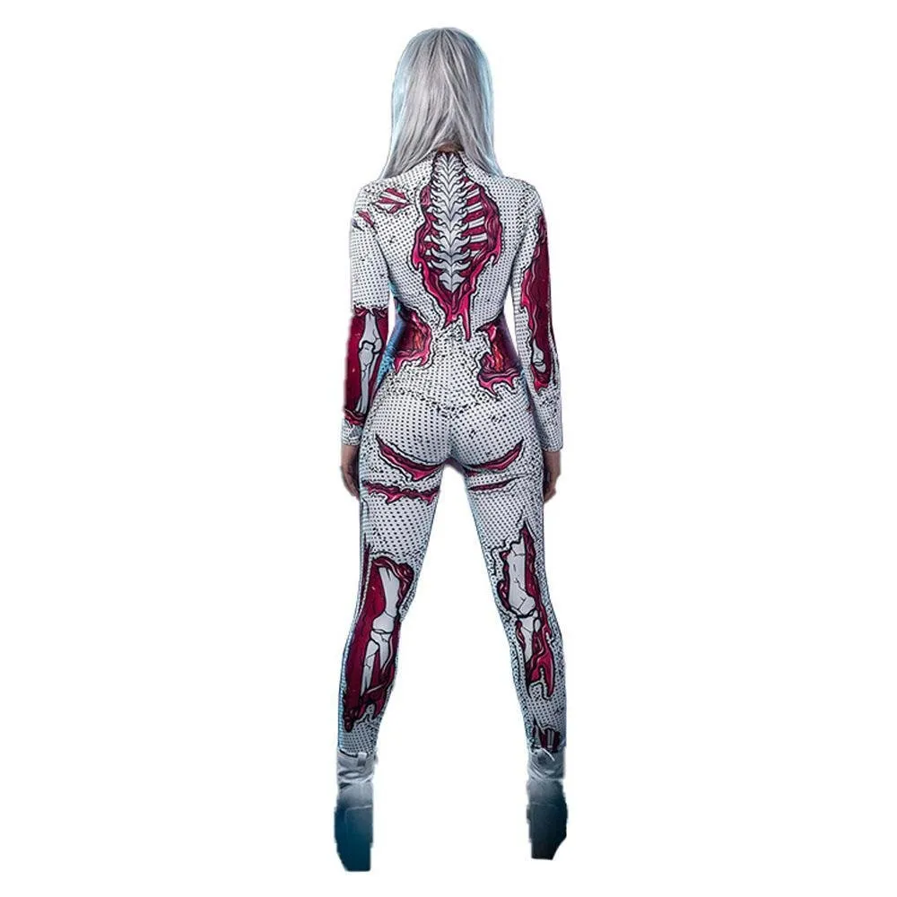 Skeleton Costumes Halloween Horror Zombie Cosplay Jumpsuit for Women's Carnival Bodysuit Adult Zentai