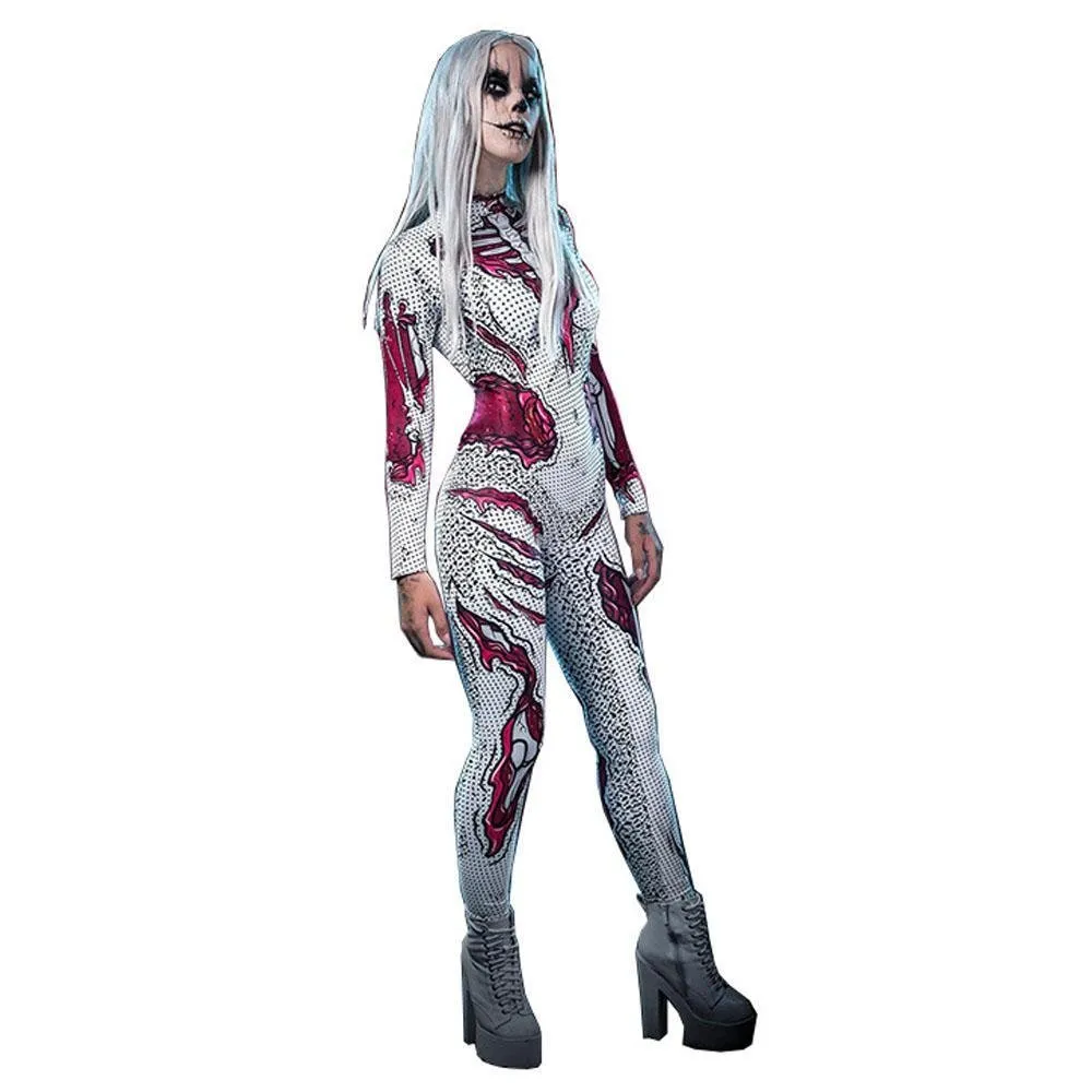 Skeleton Costumes Halloween Horror Zombie Cosplay Jumpsuit for Women's Carnival Bodysuit Adult Zentai