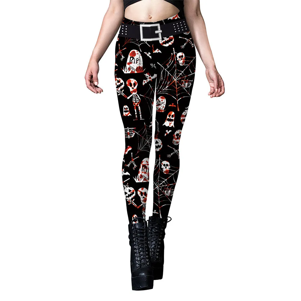 Skull Spider Web Printed Tight Leggings