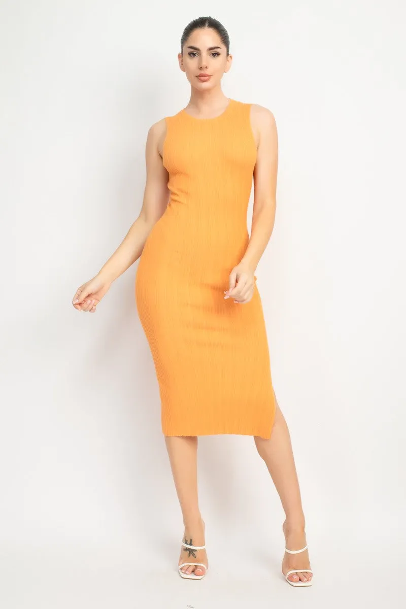 Soft Orange Knit Midi Dress