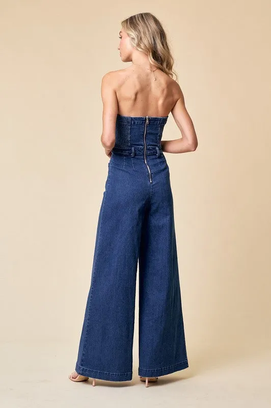 Sophia Off the Shoulder Wide Leg Jumpsuit Denim