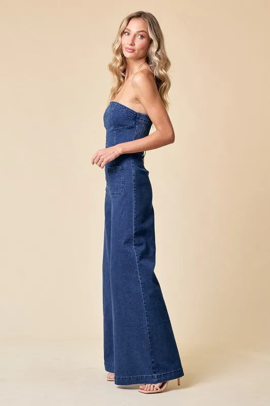 Sophia Off the Shoulder Wide Leg Jumpsuit Denim