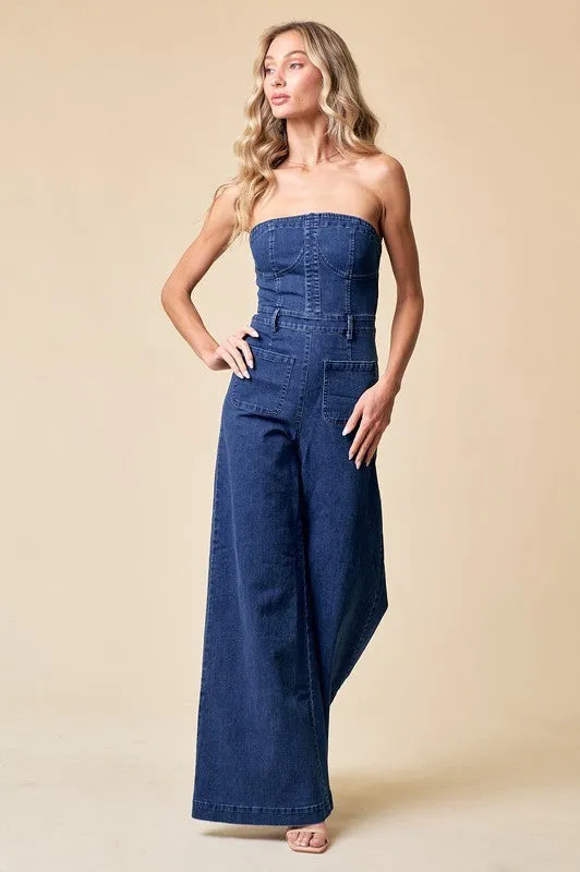 Sophia Off the Shoulder Wide Leg Jumpsuit Denim