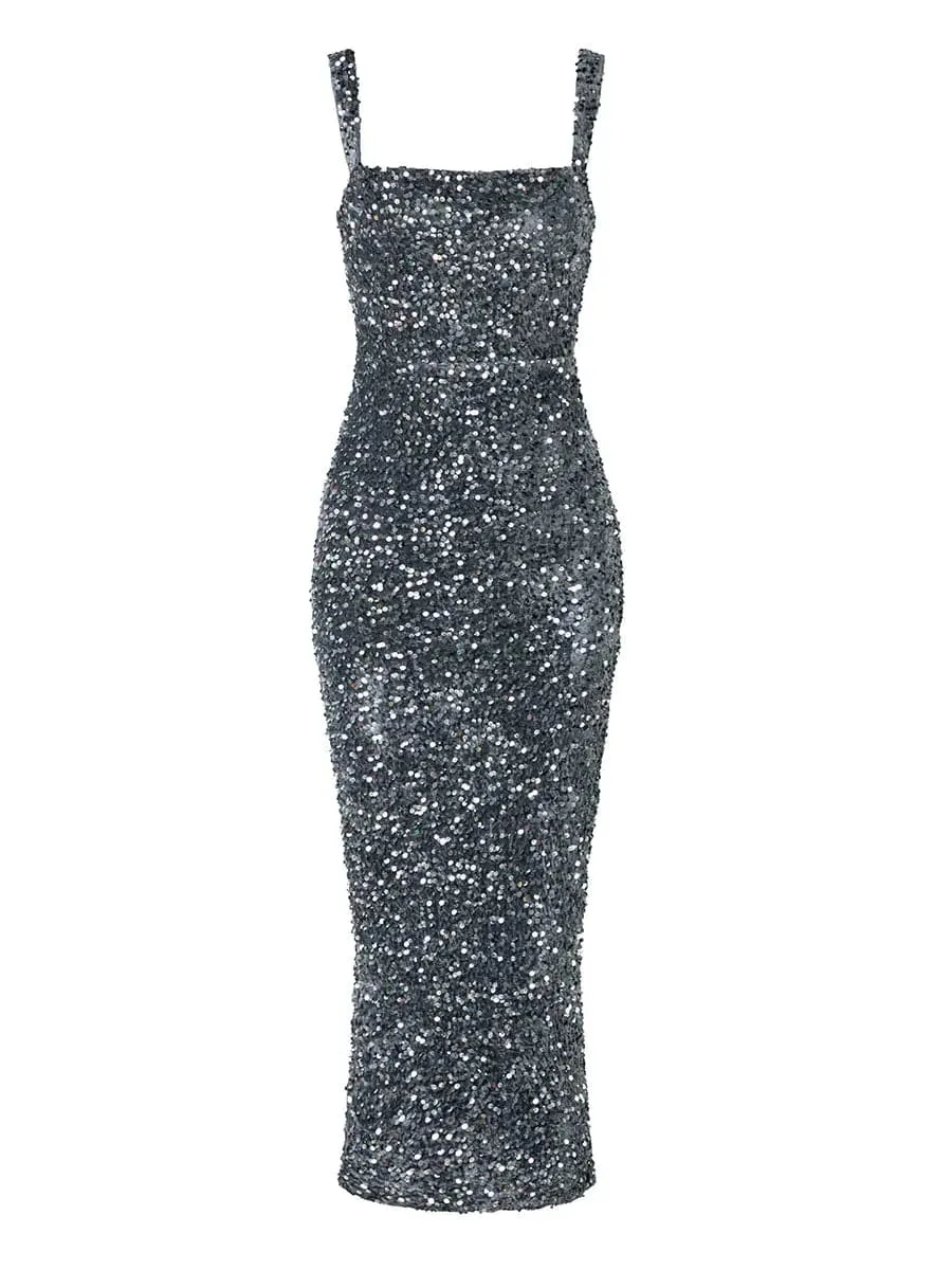 Square Neck Sequin Dress XJ468