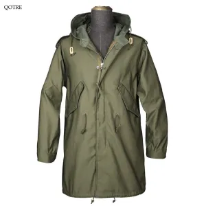 Stain-Resistant Parka Thigh-Length Loose Fit Trench Coat