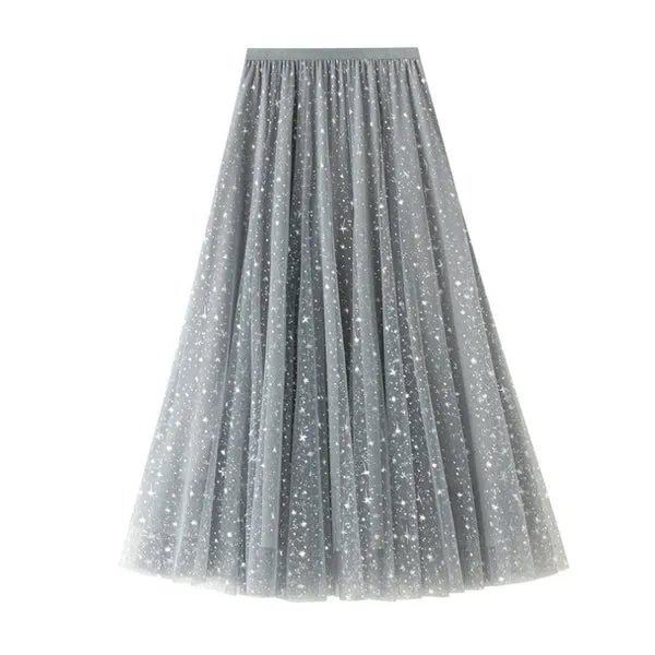 Star Sequined Mesh Maxi Skirt 星星亮片網紗半身長裙 (KCCLSP2125)