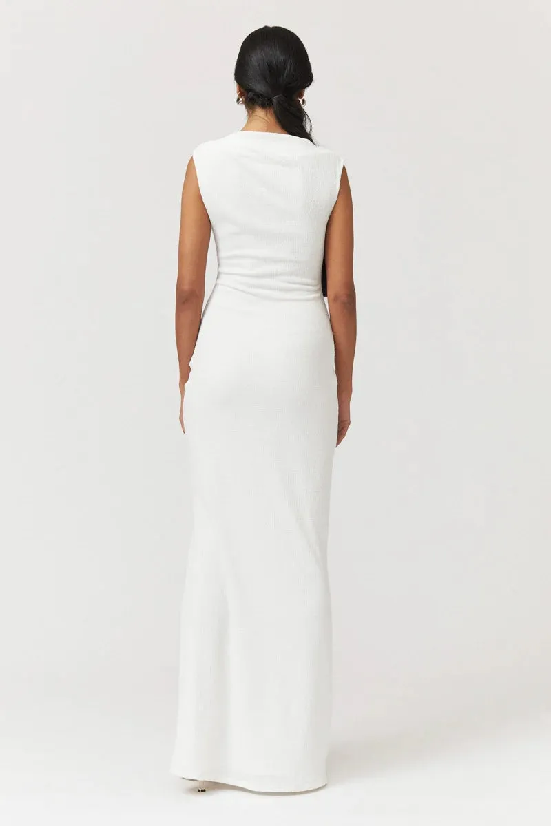 SUBOO JACQUI ROUCHED FRONT MAXI DRESS IN WHITE