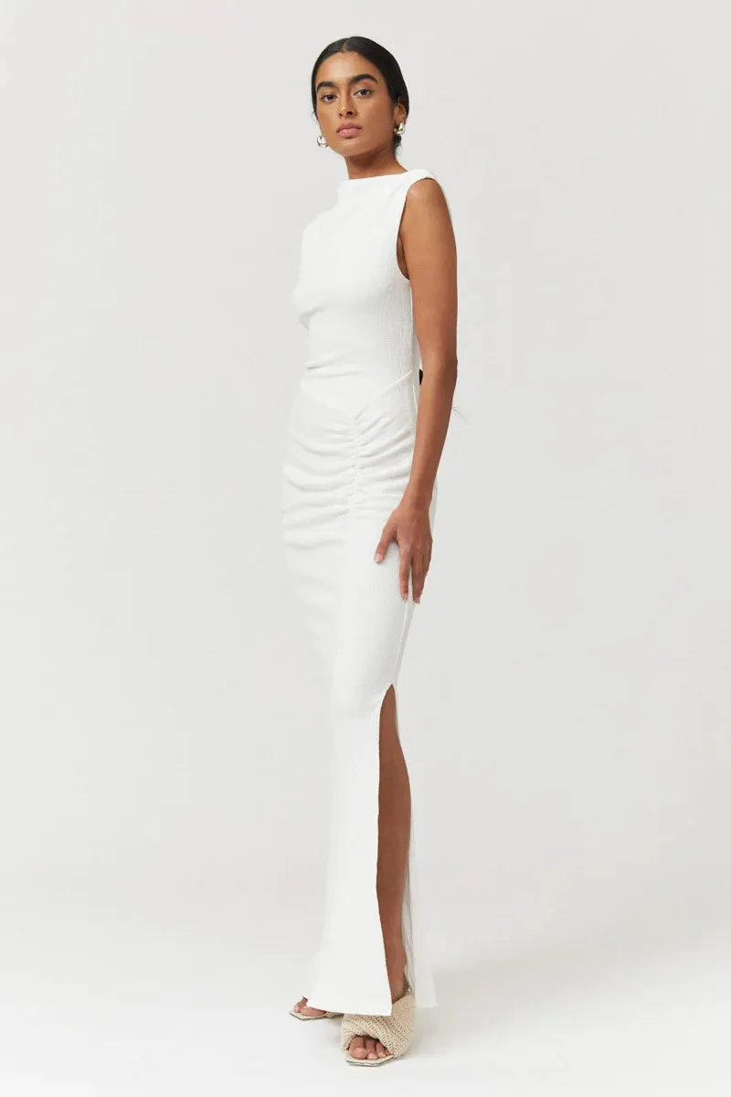 SUBOO JACQUI ROUCHED FRONT MAXI DRESS IN WHITE