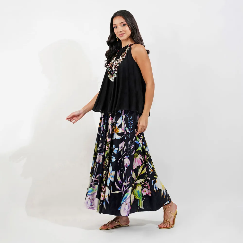 Summer Floral Skirt Set-Black