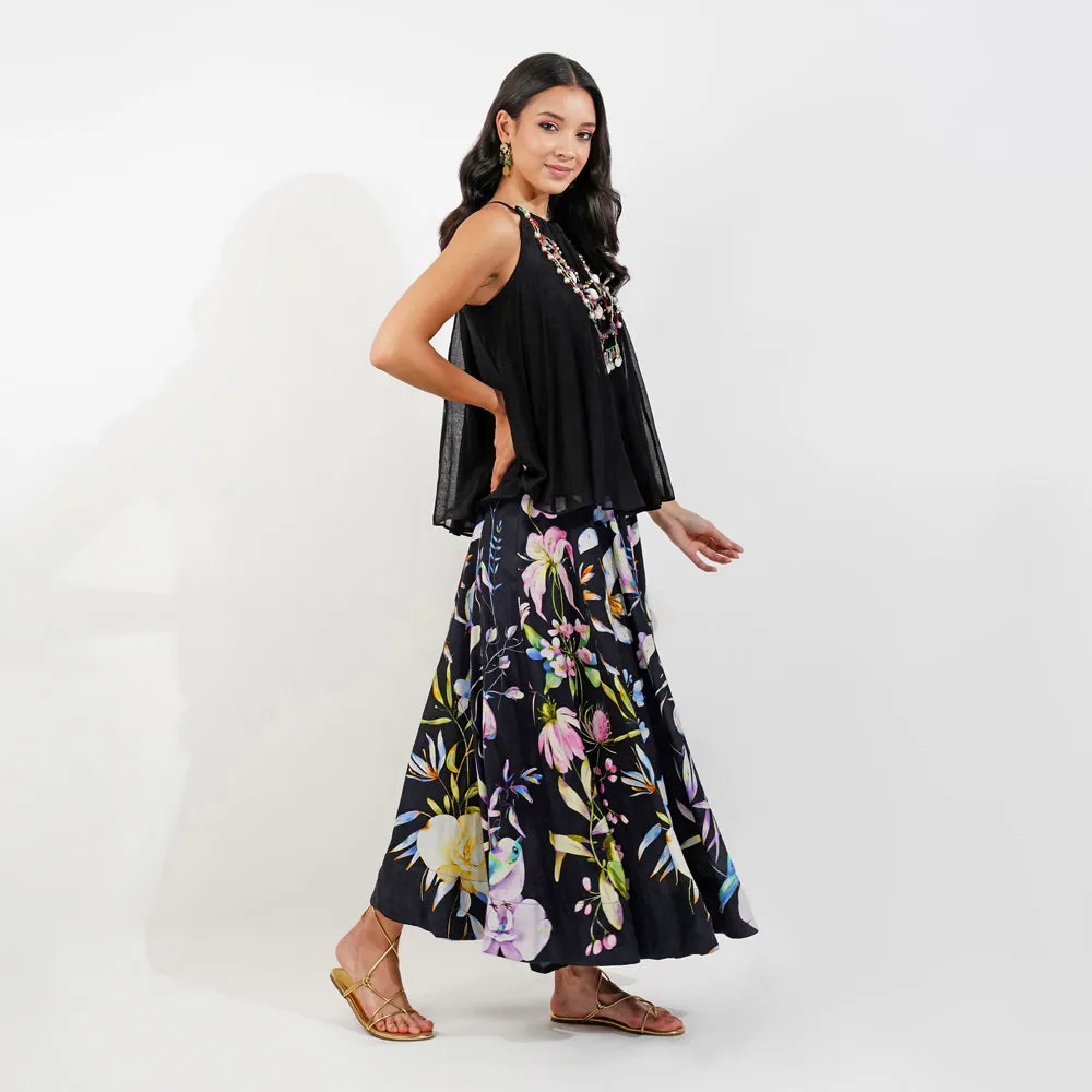 Summer Floral Skirt Set-Black