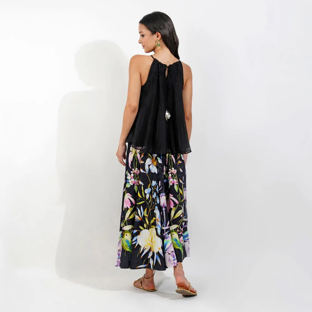 Summer Floral Skirt Set-Black