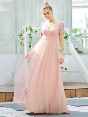 Sweet V Neck A-Line Tulle Bridesmaid Dress with Sequin