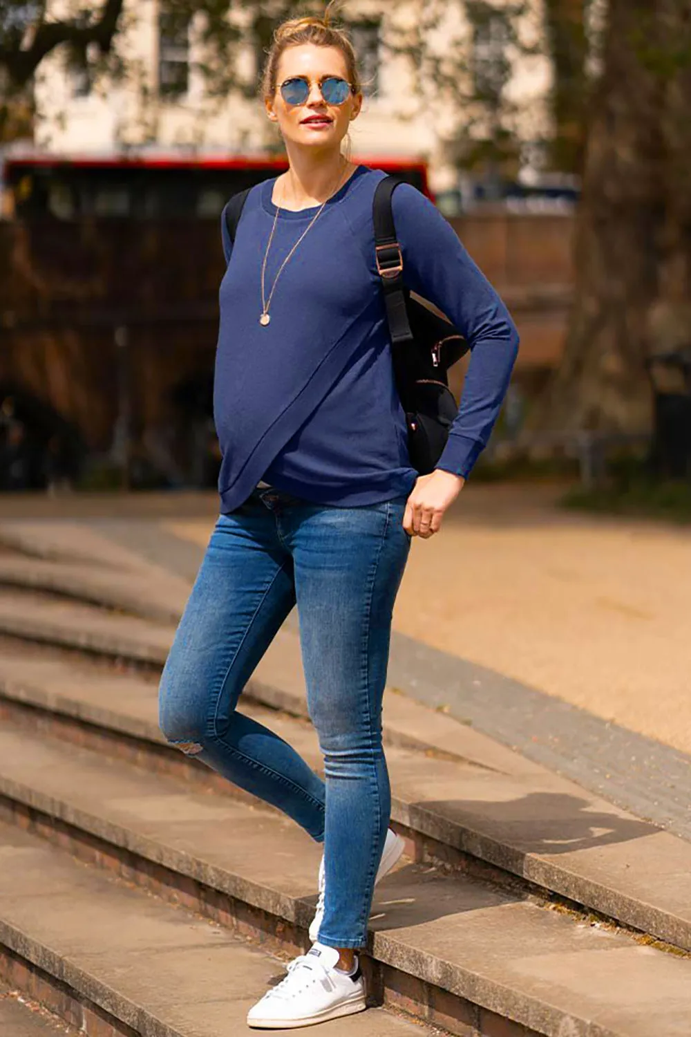 Sybil Navy Crossover Maternity & Nursing Top