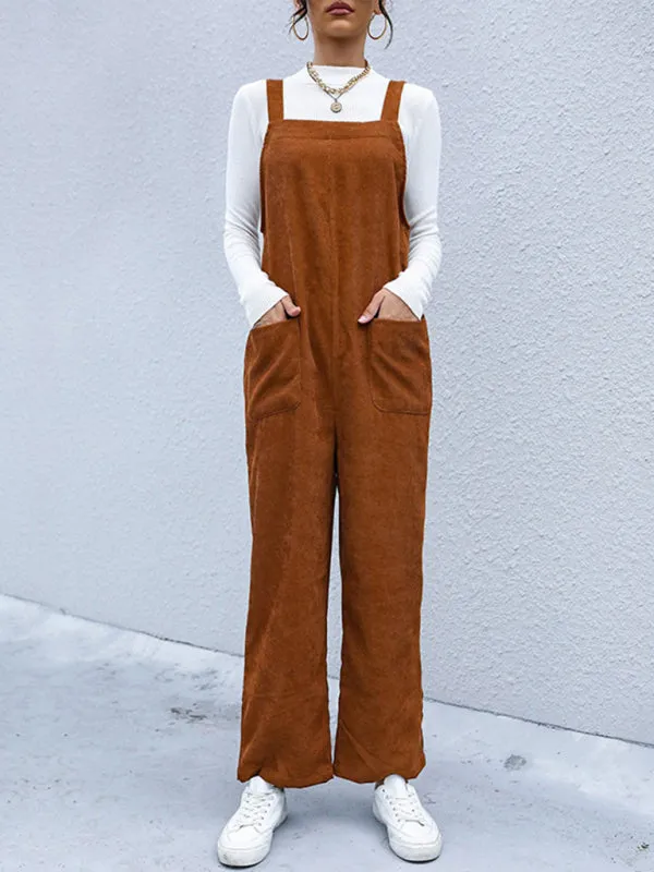 TEEK - Brown Corduroy Pants Loose Overalls