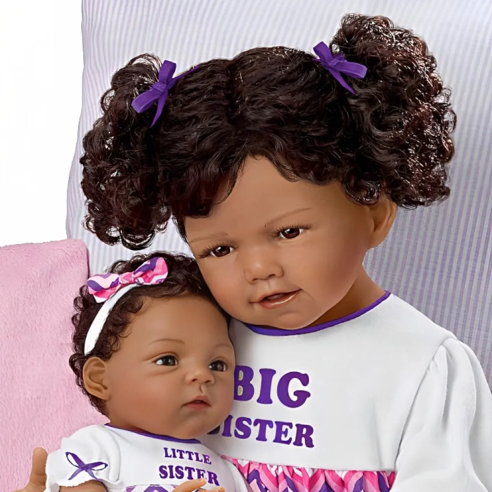 The Ashton - Drake Galleries A Sister's Love Child And Baby So Truly Real® Lifelike With RealTouch® Vinyl Skin African American Wear Hand-Finished Outfits Poseable Doll Set by Waltraud Hanl 24-inches