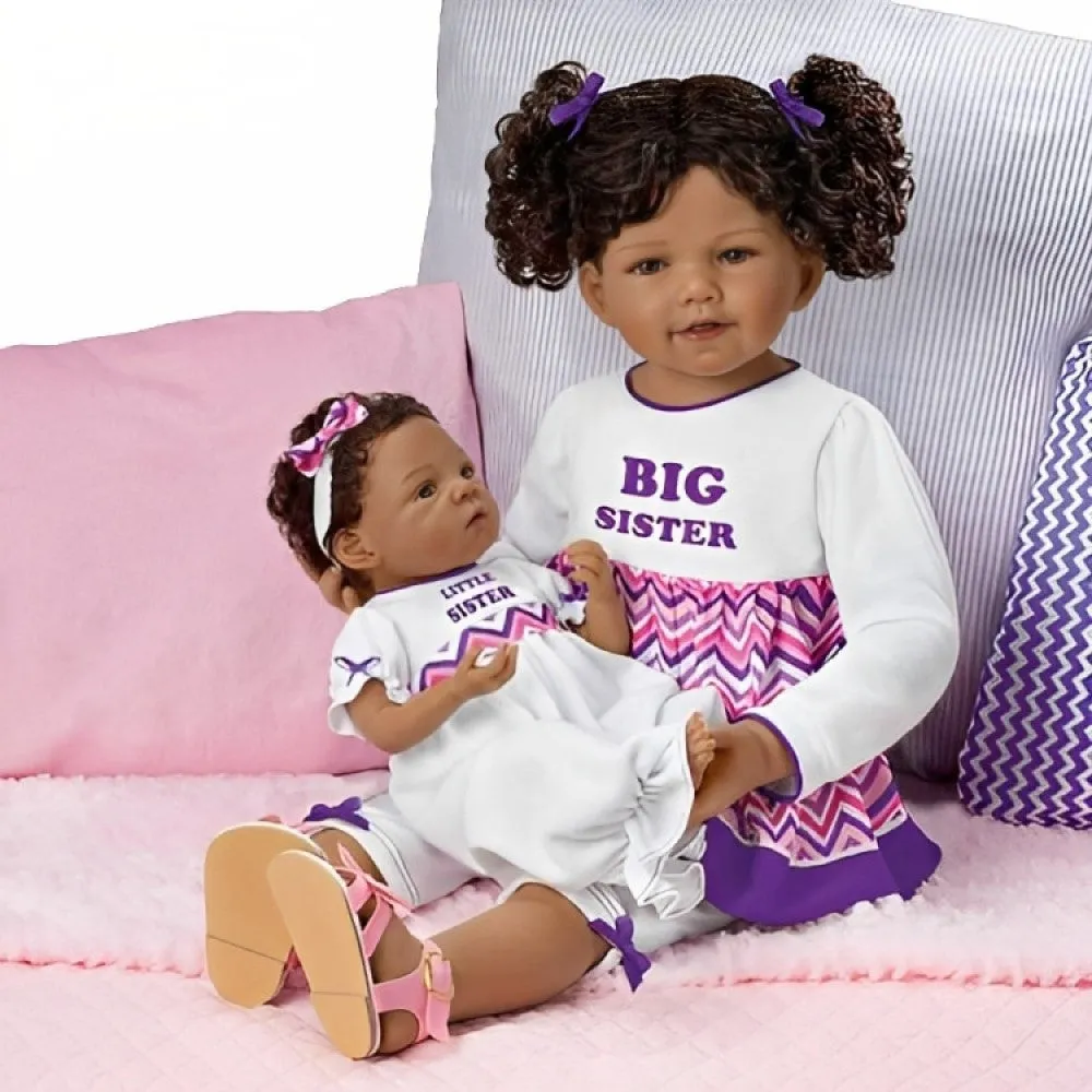 The Ashton - Drake Galleries A Sister's Love Child And Baby So Truly Real® Lifelike With RealTouch® Vinyl Skin African American Wear Hand-Finished Outfits Poseable Doll Set by Waltraud Hanl 24-inches