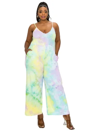 Tie Dye Cami Neck Wide Legged Pocket Jumpsuit