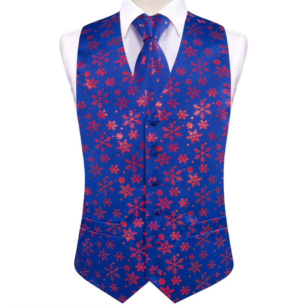 Ties2you Mens Silk Waistcoat Blue Purple Snow Christmas Vest Necktie Set