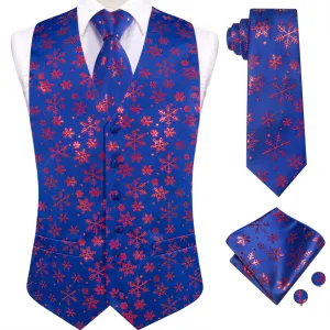 Ties2you Mens Silk Waistcoat Blue Purple Snow Christmas Vest Necktie Set