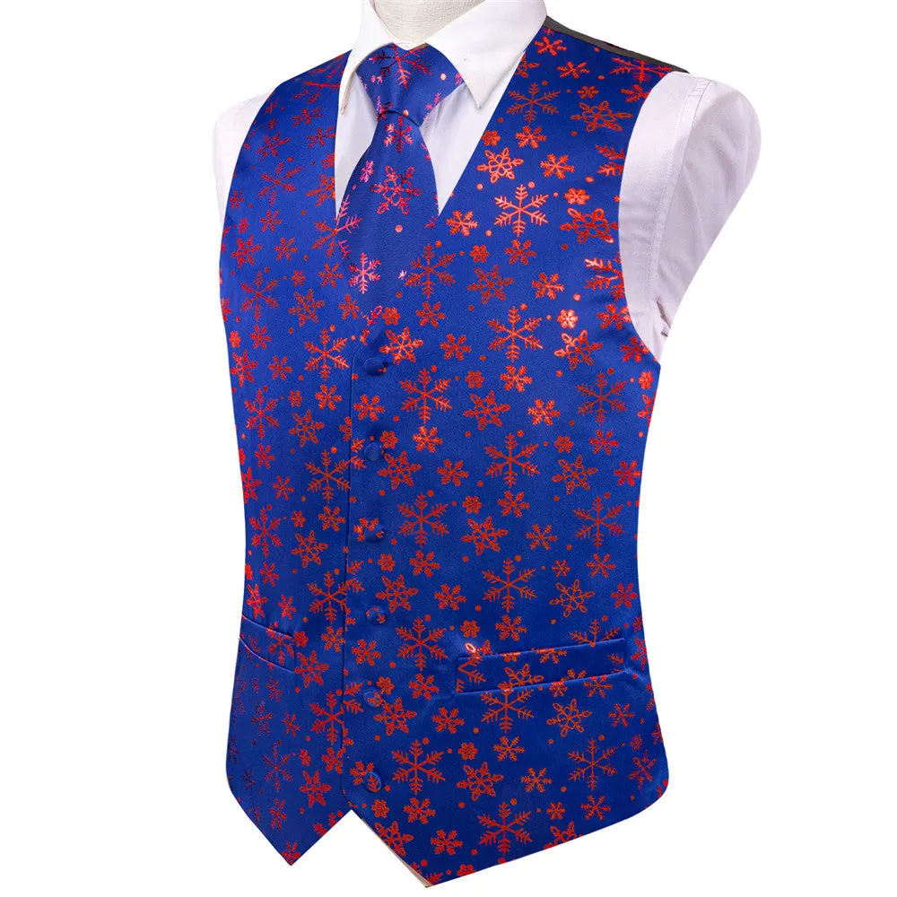 Ties2you Mens Silk Waistcoat Blue Purple Snow Christmas Vest Necktie Set