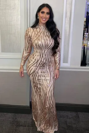 Trinity Luxe Rose Gold Sequin Tree Effect Illusion Maxi Dress