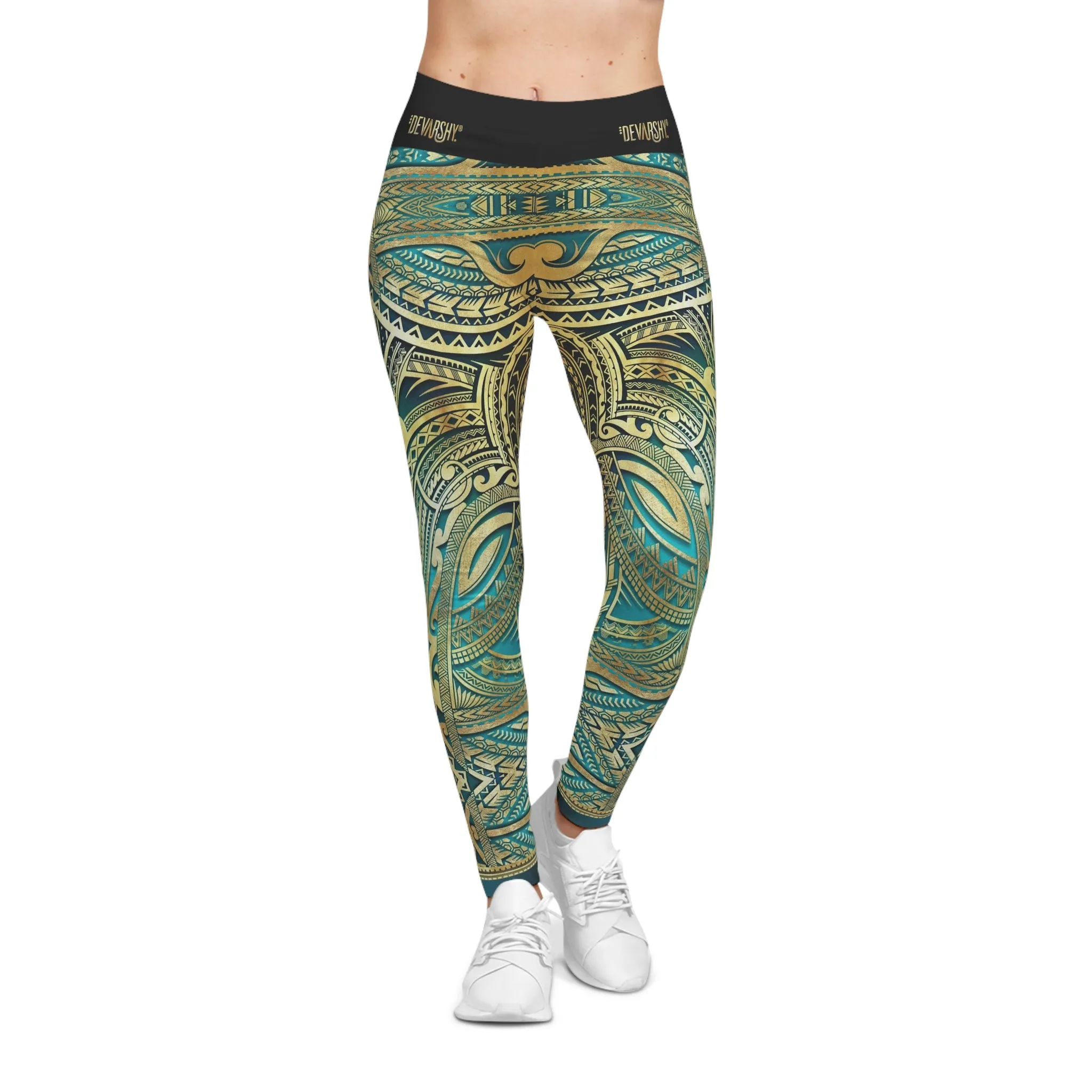 Turquoise Leggings Polynesian Art Leggings Women Sports Wear Spandex Leggings Women Aqua Lounge Wear | 100530