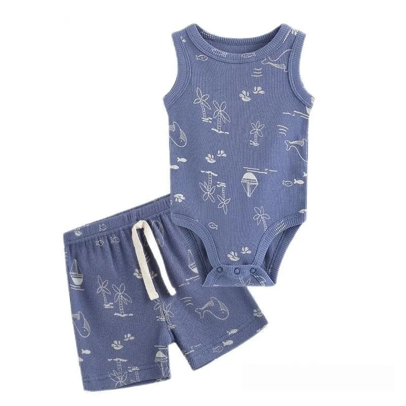 Two Piece Cotton Onesie and Shorts Set